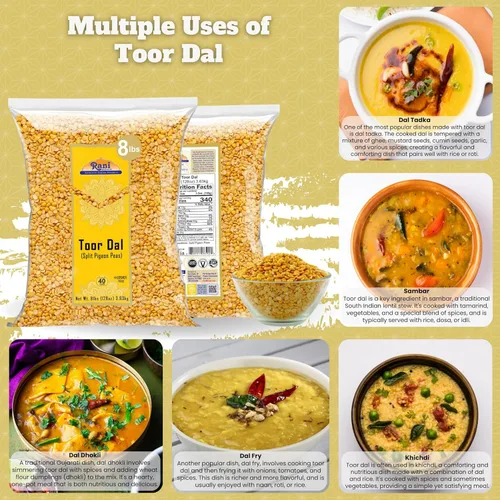 Miniatura 4 de Rani Toor Dal (guisantes de paloma esplita) 128 onzas (8 libras), 8.0 lbs a granel, totalmente natural, apto para gluten, sin OMG, vegano, origen