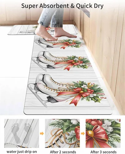 Miniatura 4 de Tapete de baño de Navidad para bañera, antideslizante, de secado rápido y absorbente, tierra de diatomeas, fregadero, dormitorio, cocina, lavable
