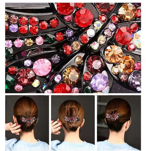 Miniatura 5 de Paquete de 4 magníficos accesorios de cristal para el cabello: pinzas para el cabello, pinzas de pico de pato, pinzas para el cabello con diamantes
