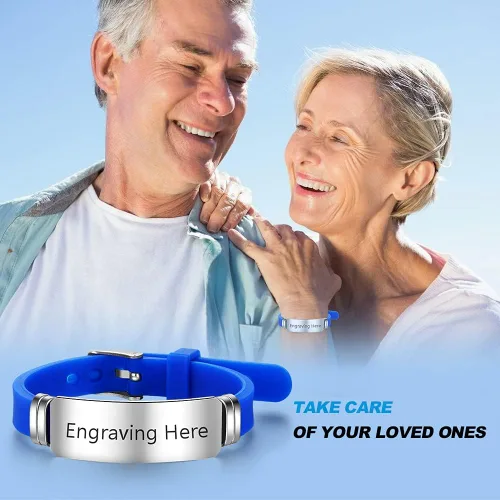 Miniatura 133 de OPALSTOCK Pulseras médicas personalizadas de silicona ajustable para identificación de emergencias, grabado gratuito, 9 pulgadas, resistente al