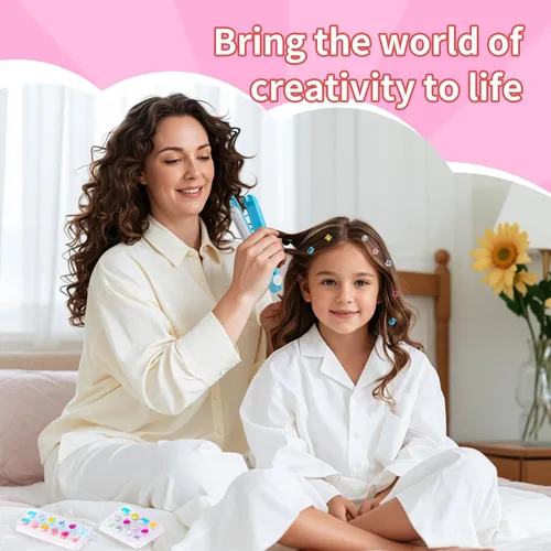 Miniatura 5 de kidzkube Kit de estampador de gemas para el cabello para niños, joyas brillantes para el cabello para niñas, herramienta de peinado con diamantes