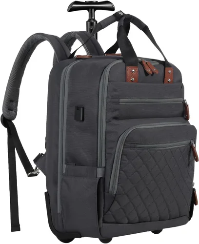 Mochila con ruedas, mochila de viaje con ruedas, aprobada por vuelo, antirrobo, para laptop de 15.7 pulgadas, con puerto USB para hombres y mujeres,