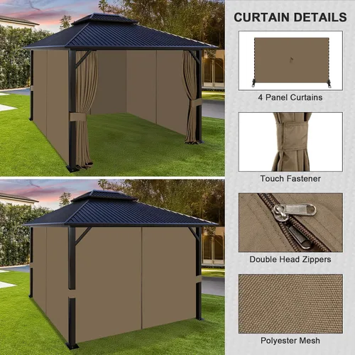 Miniatura 5 de Aoodor Cortinas de Gazebo para Exteriores de 10 x 10 pies, 4 Paneles Impermeables de Pared Lateral de Privacidad de Repuesto con Cremallera