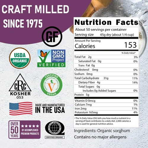 Miniatura 2 de Great River Milling Sorgo de grano entero Grano antiguo alto en proteínas Sin OMG, certificado Kosher Ideal para ensaladas, pilaf, gachas