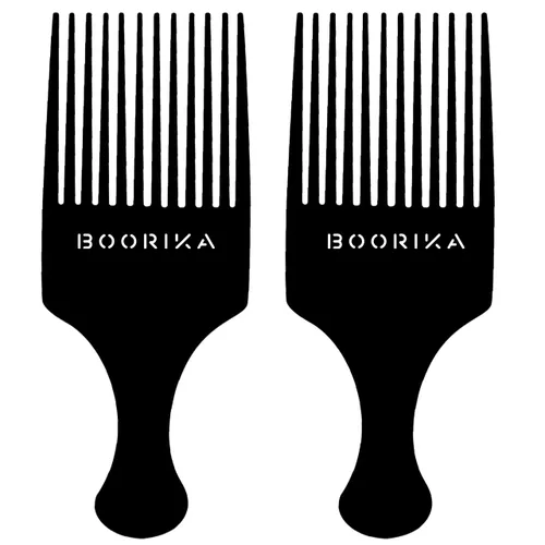 Boorika Peine de púa afro para mujeres y hombres, 7.5 pulgadas, suave y resistente, dientes anchos para desenredar y peinar, paquete de 2