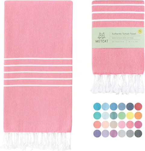 Miniatura 57 de WETCAT Toalla de playa original turca (39 x 71) – Peshtemal prelavado, 100% algodón, muy absorbente, de secado rápido y ultra suave, seguro