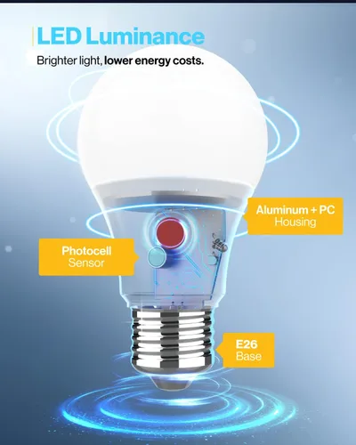 Miniatura 7 de Sunco - Paquete de 10 bombillas LED para exteriores del atardecer al amanecer A19, fotocélula automática para iluminación exterior, 800 LM, 9 W