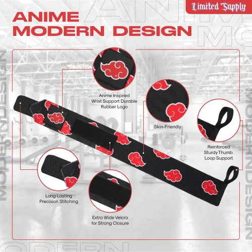 Miniatura 2 de Correas de muñeca de anime de 24" para hombres y mujeres - 1 par cada uno, accesorios de gimnasio que apoyan el levantamiento de pesas y mejoran