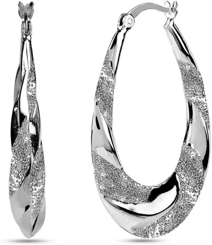 Miniatura 3 de LeCalla Aretes de aro clásicos de plata de ley 925 con corte de diamante ligero para mujer, Plata de ley