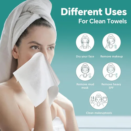 Miniatura 6 de Toallas faciales desechables – Pañuelos faciales 100% algodón para uso seco y húmedo, toallitas biodegradables para eliminación de maquillaje