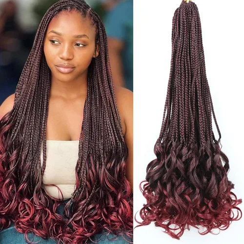 Miniatura 85 de Trenzas de ganchillo rizado francés T33, cabello pre-anillado 10 pulgadas, trenzas cortas rizadas francesas con extremos rizados, trenzas box