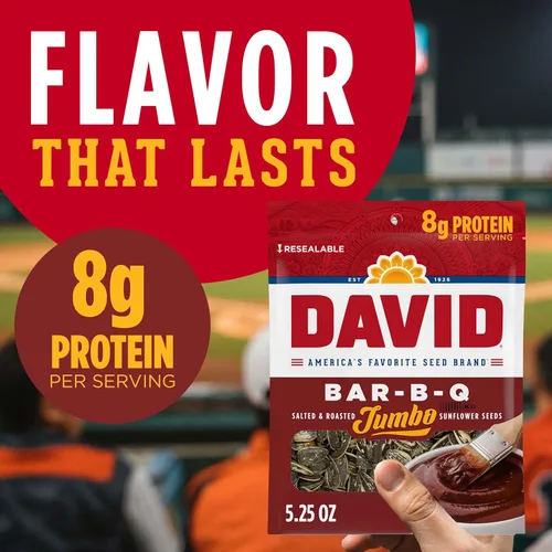 Miniatura 4 de DAVID Semillas de girasol jumbo, sabor Bar-B-Q, aperitivo de béisbol para el día del padre, 5.25 onzas