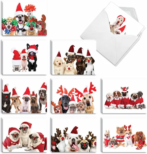 Miniatura 11 de The Best Card Company - 20 adorables tarjetas de felicitación navideñas (4 x 5.12 pulgadas) - Saludos de cachorros a granel, surtidos