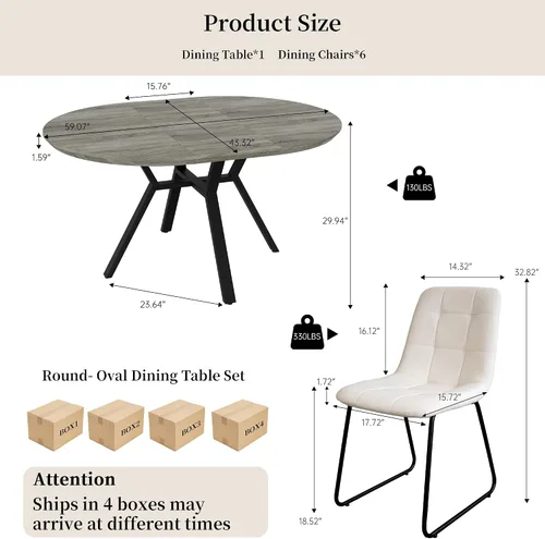 Miniatura 2 de HIPIHOM Juego de mesa de comedor redonda extensible para 6 personas, mesa de cocina extensible de 43.3 a 59.1 pulgadas con 6 sillas tapizadas, Mesa