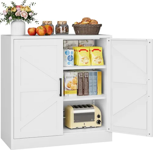 Miniatura 14 de Armario de almacenamiento negro con puertas y estantes ajustables, gabinetes de despensa de alimentos de granja de 36 pulgadas de alto, armario