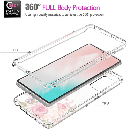 Miniatura 3 de Funda para Galaxy Note 20 5G, SM-N981U con protector de pantalla de vidrio templado, carcasa de cuerpo completo con diseño floral transparente