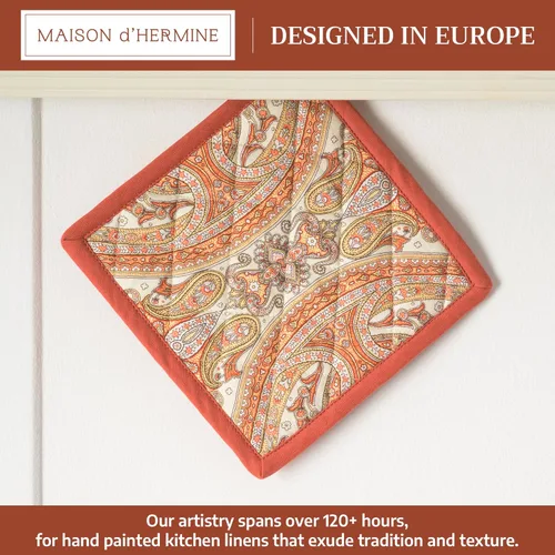 Miniatura 2 de Maison d' Hermine - Agarradera con asa «Estampado de Cachemira», 100 % algodón, resistente al calor, para hacer una barbacoa, cocinar, hornear