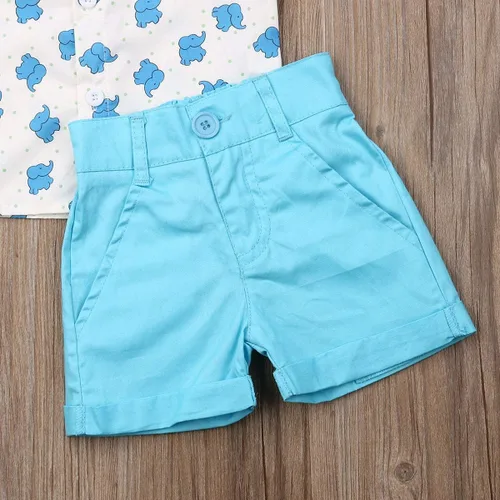 Miniatura 79 de Conjunto de camisa de manga corta con botones y pantalones cortos casuales con diseño de flamingo, para bebés y niños de 1 a 6 años, atuendos