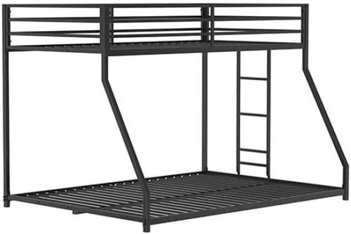 Miniatura 2 de MASARA Marco de cama moderno de metal individual sobre matrimonial, estilo contemporáneo, negro mate, escalera reversible, diseño de perfil bajo