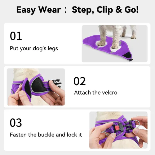 Miniatura 3 de Joytale Arnés para perro pequeño, chaleco de malla transpirable, arnés acolchado suave reflectante para perro de tamaño pequeño para caminar, Púrpura