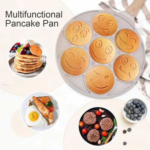 Miniatura 4 de Molde de inducción para panqueques para niños, molde para panqueques, mini panqueques, antiadherente, 7 agujeros, cara sonriente, molde para Blanco