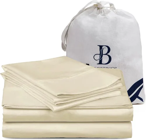 Miniatura 3 de Sábanas de algodón de alta calidad hotelera de 600 hilos, 100% tejido satinado, sábanas lisas con sábana elástica de bolsillo profundo con funda