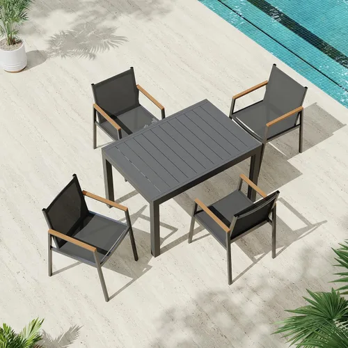 Miniatura 9 de Mesa de comedor expandible de aluminio para patio al aire libre para 4-8 personas, mesa rectangular para todo tipo de clima (48"-79") con rieles