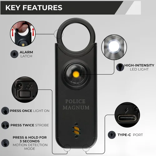 Miniatura 8 de Police Magnum Alarma de seguridad personal y spray de pimienta Combo de autodefensa para mujeres, sirena ruidosa de 135 db con luz y máxima fuerza