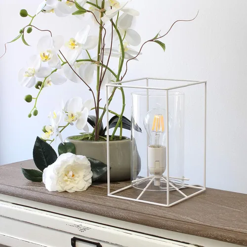 Miniatura 5 de Elegant Designs LT2069-WHT Lámpara de mesa pequeña de vidrio y metal, color blanco y transparente