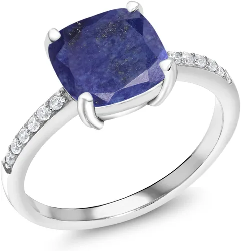 Miniatura 57 de Gem Stone King Anillo de compromiso de plata de ley 925 con piedra preciosa de corte cojín de 0.315 in Anillo de compromiso de aniversario de boda