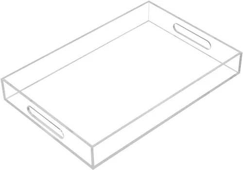 Miniatura 9 de KEVLANG - Bandeja de servir transparente y resistente de acrílico con asas - 12x16 pulgadas - Para servir café, aperitivos, desayuno, mayordomo