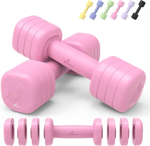 Juego de 2 mancuernas ajustables Sportneer 4 en 1 para mujer, pesas de mano para mujeres en casa, cada peso de 2 libras, 3 libras, 4 libras y 5 rosa