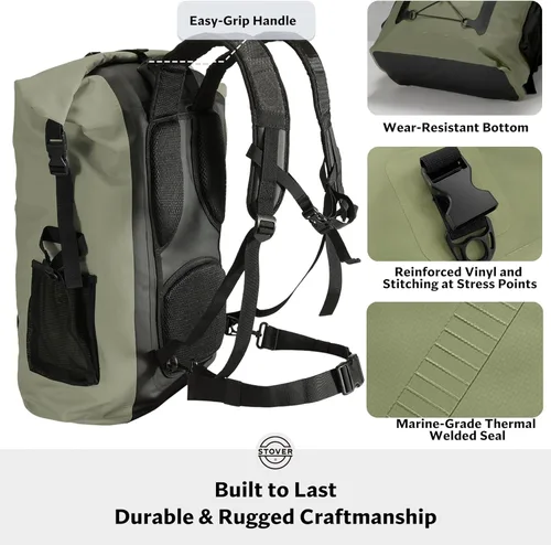 Miniatura 4 de STOVER 5/10/25/30/40/55L Waterproof Dry Bag- Roll-Top Backpack w/Phone Case- Kayaking, Hiking, Camping, Boating- Men/Women 55L Verde