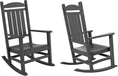 Miniatura 42 de HDPE Laguna Silla mecedora Adirondack de polietileno para exteriores (juego de 2), color negro