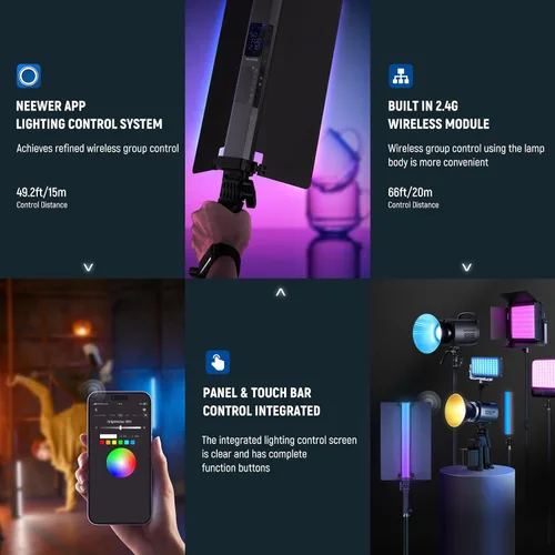 Miniatura 7 de NEEWER Barra de Luz LED RGB2 con Puerta de Granero de Metal, Mango, Barra Táctil/APP/Control 2.4G, Luz de Video RGB Magnética Recargable de Mano
