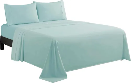 Miniatura 8 de Marina Decoration Juego de sábanas de 600 hilos de algodón percal de fibra larga ultra suave para todas las estaciones, 4 piezas con 2 fundas