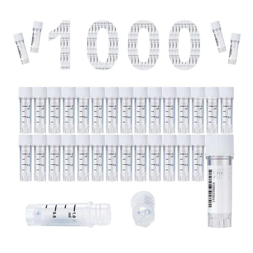 Miniatura 53 de Cryoviales de 0.0 fl oz, 25Pcs Cryotubes con código de barras lateral, frascos de esterilización con rosca externa, tubos de muestra con tapas Azul
