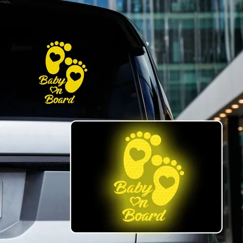 Miniatura 2 de Adhesivo reflectante de alta intensidad para automóvil de bebé a bordo, impermeable, linda huella de bebé en coche, letrero de advertencia de Verde