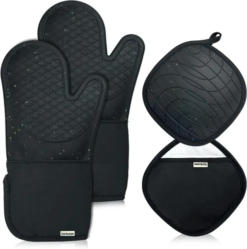 Miniatura 9 de Guantes de Horno de Silicona, Par de Guantes de Horno de Silicona, Guantes de Cocina, Libres de BPA, Guantes de Cocina Largos, Juego de Blanco