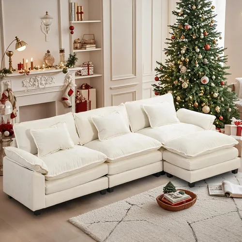 Miniatura 43 de Sofá modular seccional, sofá de nube con otomana, asiento profundo de felpilla en forma de L para sala de estar y apartamento