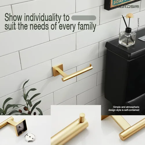 Miniatura 6 de KOKOSIRI Soporte de papel higiénico Dispensador de papel tisú para baño Portarrollos de baño Acero inoxidable dorado cepillado B2005BG Oro cepillado