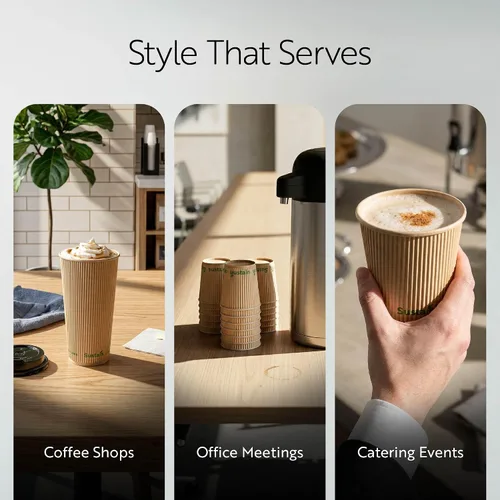 Miniatura 6 de Restaurantware Tazas de café de papel de 4 onzas, paquete de 500 tazas aisladas de pared ondulada, para bebidas calientes, papel kraft resistente a