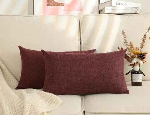 Miniatura 35 de Stellhome Juego de 2 fundas de almohada de lino para sofá, fundas de cojín decorativas sólidas de otoño para decoración del hogar, 16 x 16 pulgadas