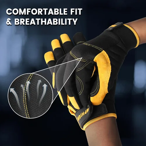 Miniatura 5 de Guantes de trabajo para hombre, guantes mecánicos multifuncionales de servicio ligero, para exteriores, ajuste de rendimiento, pantalla táctil