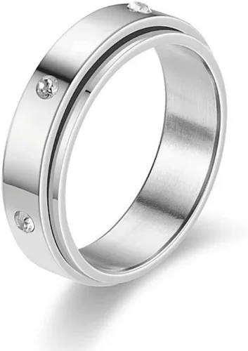 Anillo giratorio de acero inoxidable para mujeres y hombres, anillos de banda para ansiedad, piedras de circonita cúbica, alivio del estrés, anillos