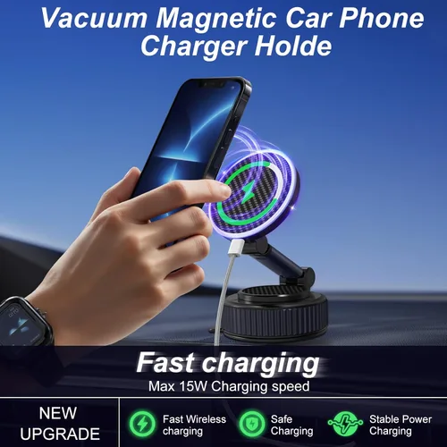 Miniatura 5 de Soporte magnético de carga de teléfono para automóvil - Soporte magnético de teléfono actualizado al vacío de 360°, soporte de teléfono plegable