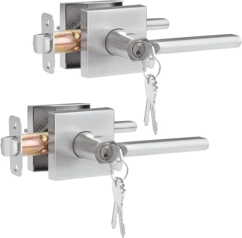 Miniatura 11 de Manija de puerta de entrada HOSOM con cerradura y llave, área comercial y residencial, palanca de puerta de entrada moderna para exterior, cerradura