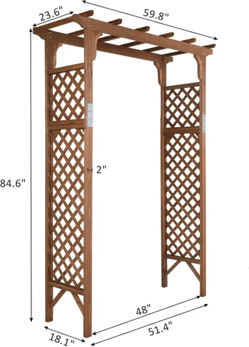 Miniatura 7 de Outvita - Arco de jardín de madera de 7 pies, arco de abeto, arco decorativo de soporte para enredaderas de rosas trepadoras, enrejado para Marrón