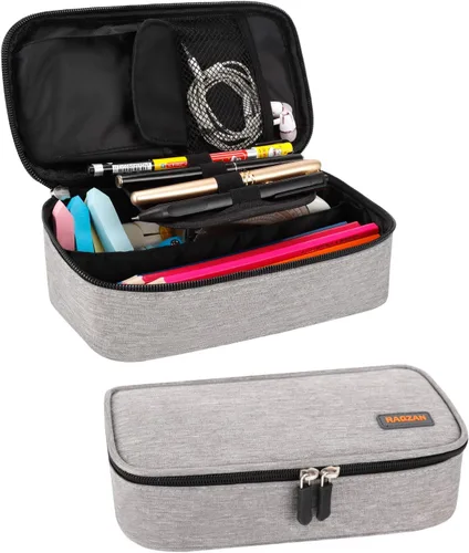 Estuche para lápices de gran capacidad, bolsa de tela Oxford, bolsa de almacenamiento para rotuladores de lápices, soporte para papelería para Gris