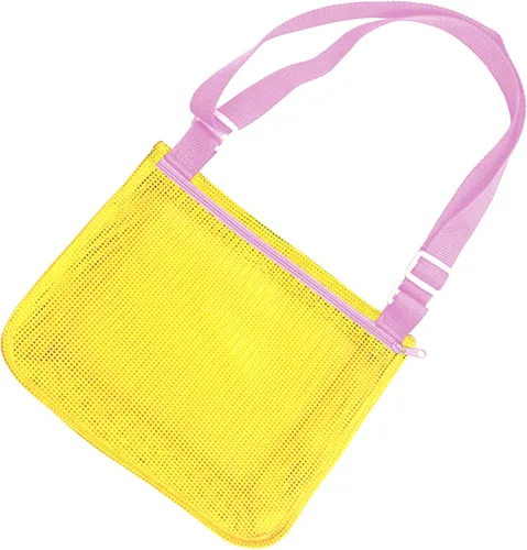 Miniatura 11 de UTTPLL Bolsa de playa de malla colorida ajustable para niños, bolsa de red de secado rápido para conchas marinas que recolecta arena juguete Rosa